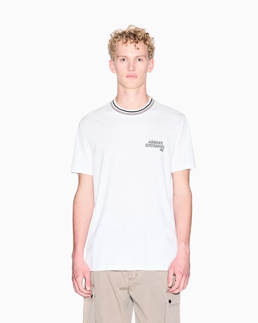 ARMANI EXCHANGE White Regular Fit T-Shirt With Contrasting Profile for men
