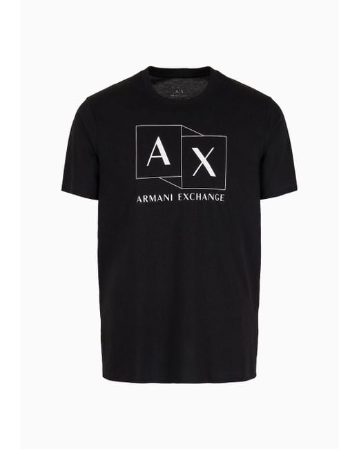 Armani Exchange Black Slim Fit T-shirt In Mercerized Cotton With Logo Print for men