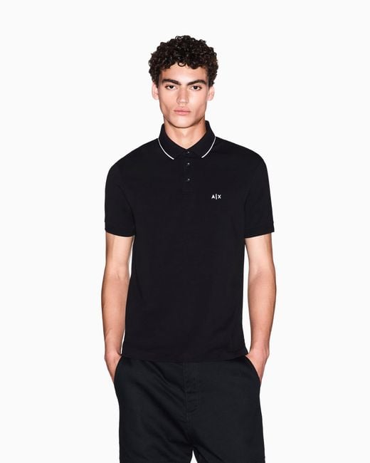 ARMANI EXCHANGE Black Slim-Fit Stretch Cotton Jersey Polo Shirt Essential for men