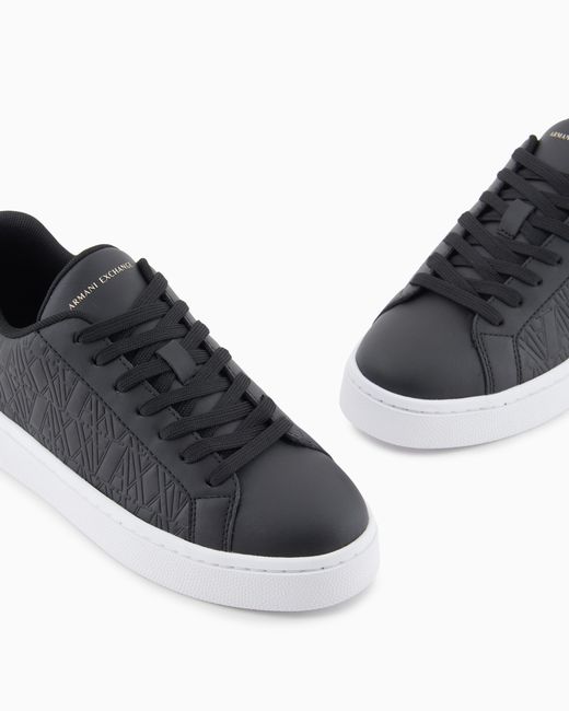 ARMANI EXCHANGE Blue Low-Top Sneakers With Embossed Pattern And Contrast Heel
