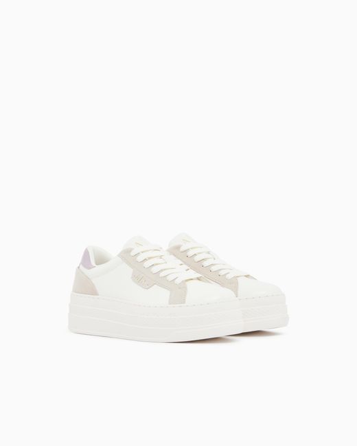 ARMANI EXCHANGE White Low Cut Sneakers With Coated And Split Leather Upper