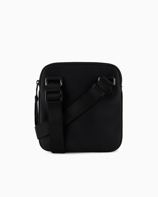 ARMANI EXCHANGE Black Semi-Rigid Flat Shoulder Bag With External Pocket for men