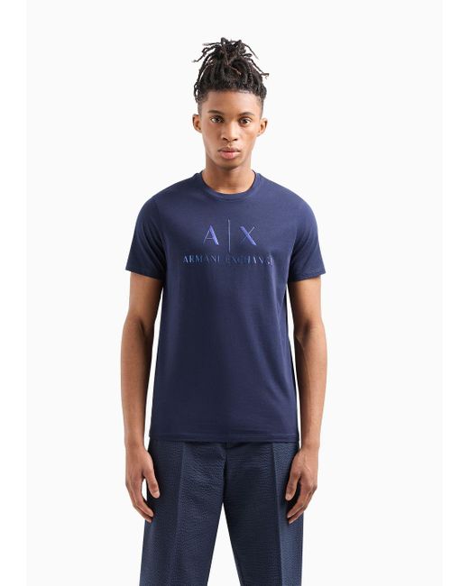 Armani Exchange Blue Regular Fit Cotton T-shirt With Contrasting Logo for men