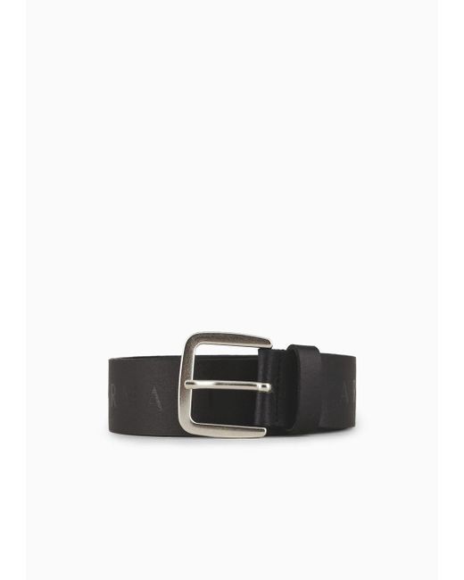 Armani Exchange Black Leather Belt With Printed Logo for men