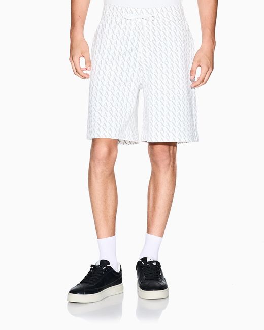 ARMANI EXCHANGE White French Terry Shorts With An All-Over Pattern Essential for men