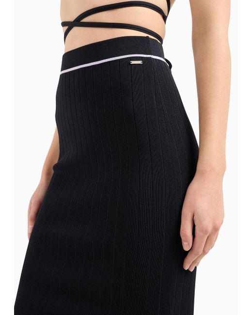 Armani Exchange Black Asv Ribbed Knit Midi Skirt
