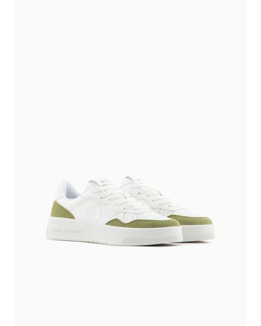 Armani Exchange White Embroidered Suede Logo Sneakers