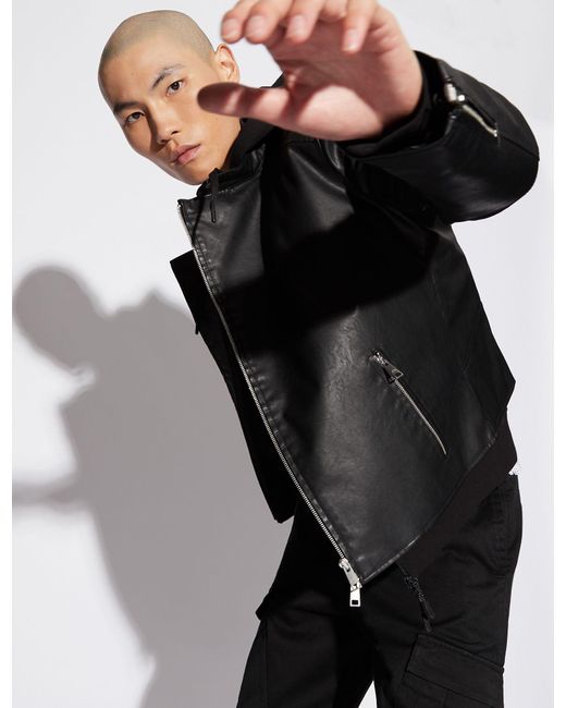 Armani Exchange Faux-leather Biker Jacket in Black for Men ...