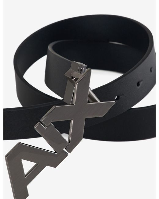 Armani Exchange Hinge Logo Buckle Leather Belt in Black for Men - Lyst