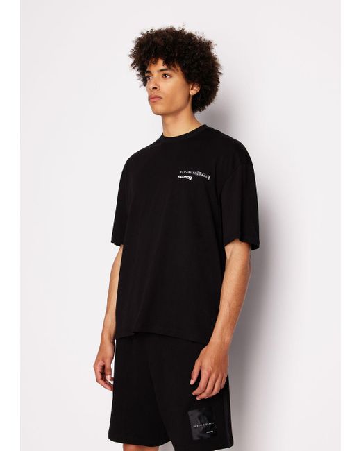 Armani Exchange Black Relaxed Fit T-shirt In Asv Organic Cotton With Logo On The Chest for men