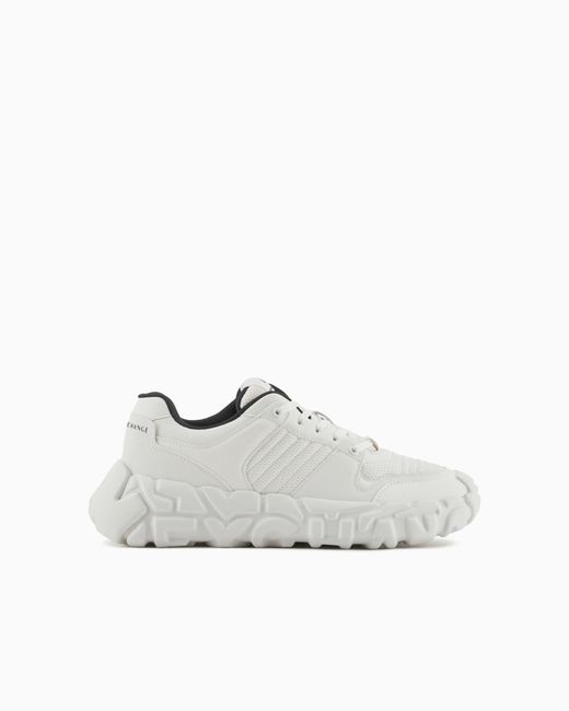 ARMANI EXCHANGE White Fabric Sneakers With Maxi Sole for men