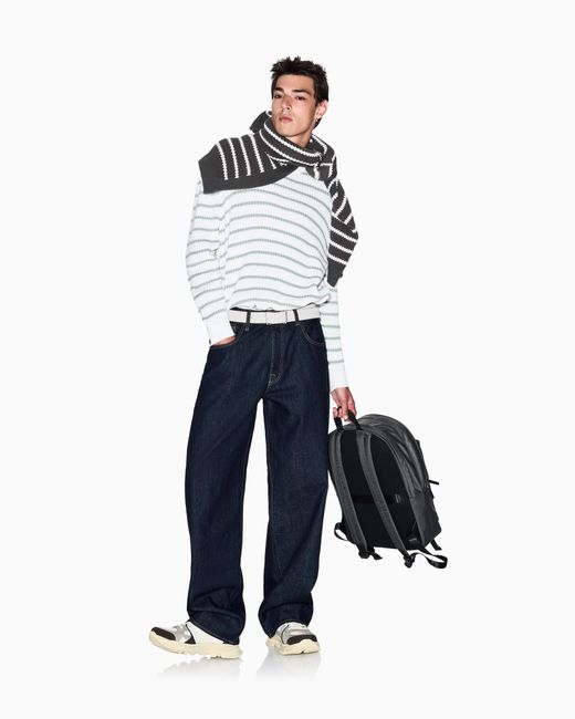 ARMANI EXCHANGE White Colorful Striped Crew Neck Sweater for men