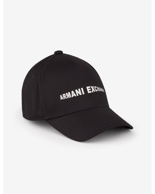 Armani Exchange Black Cotton Twill Baseball Cap