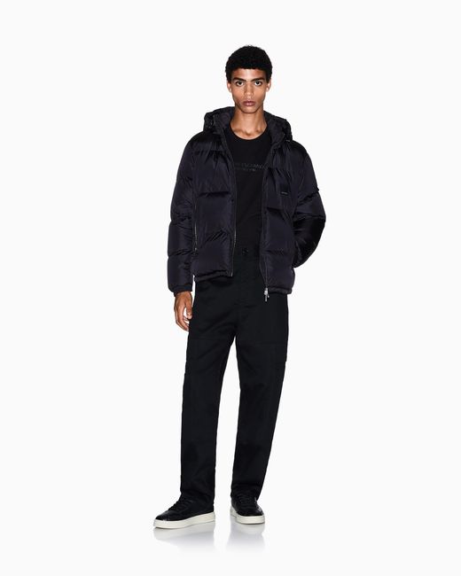 ARMANI EXCHANGE Blue Hooded Down Jacket With An Ultralight Quilted Design Icon for men