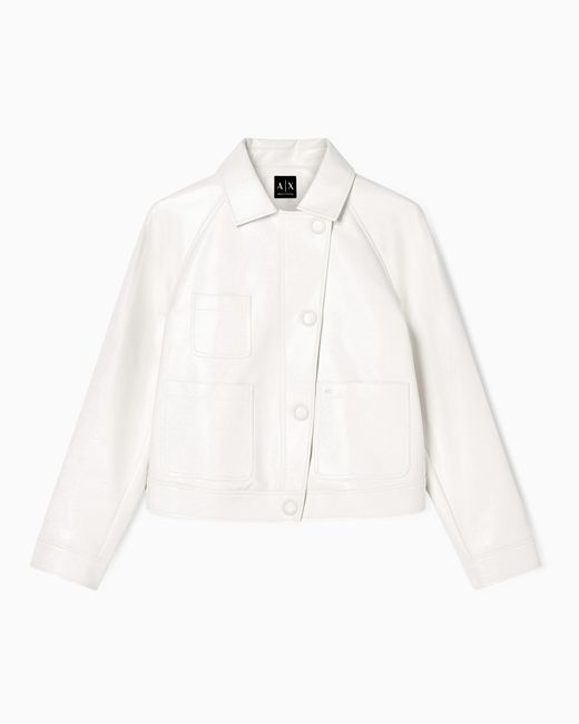 ARMANI EXCHANGE White Blouson Gloss Vinyl Wet Look