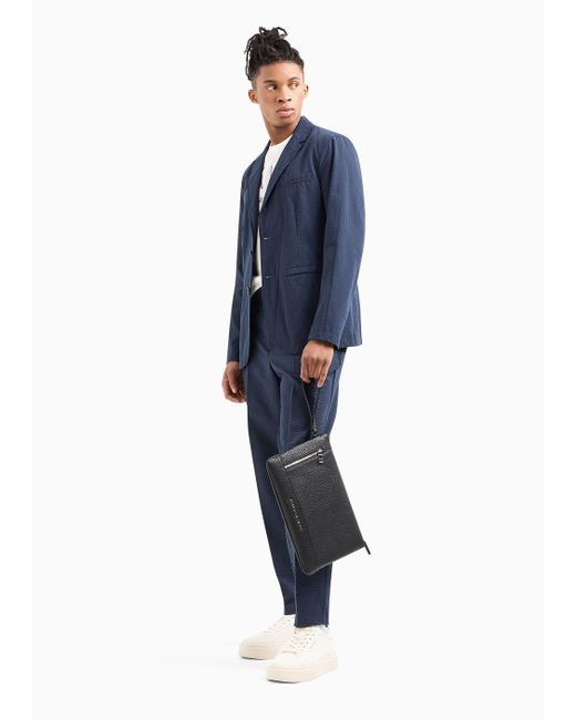 Armani Exchange Blue Regular Fit Seersucker Trousers for men