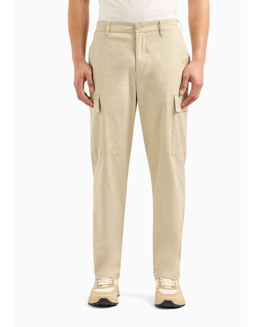 Armani Exchange Natural Loose Fit Gabardine Trousers With Zip for men