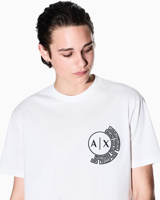 ARMANI EXCHANGE White Regular Fit T-Shirt With Logo And Patch On The Chest for men
