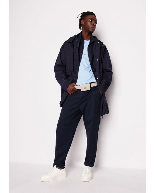 Armani Exchange Blue Trench Coat In Asv Recycled Fabric for men