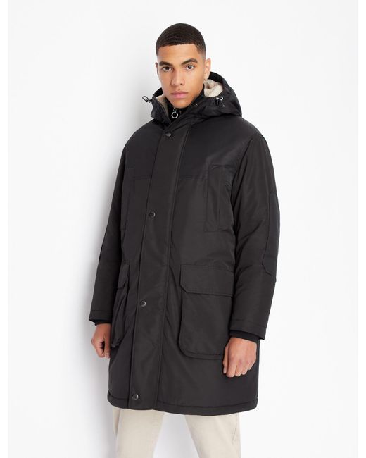 Armani Exchange Technical Fabric Pea Coat With Hood in Black for Men | Lyst  UK