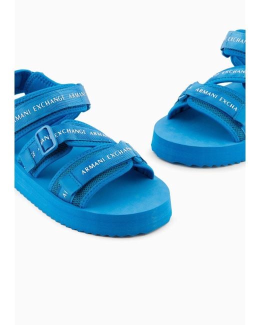 Armani Exchange Blue Multi-band Sandals With Tear for men