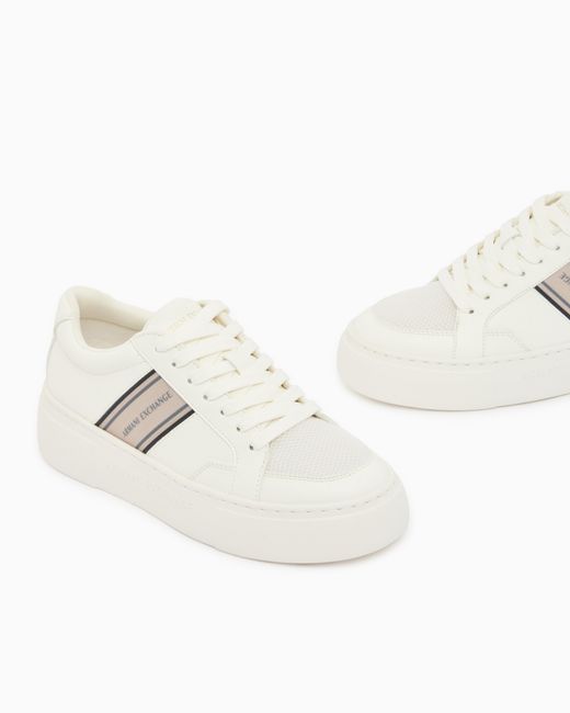 ARMANI EXCHANGE White Low Cut Sneakers With Mesh And Mini-Tumbled Finish