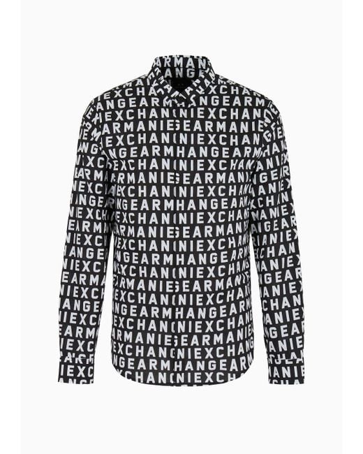 ARMANI EXCHANGE Black Slim Fit Shirt In Stretch Poplin for men