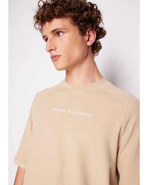 Armani Exchange Natural Short-sleeved Sweatshirt With Tone-on-tone Logo for men