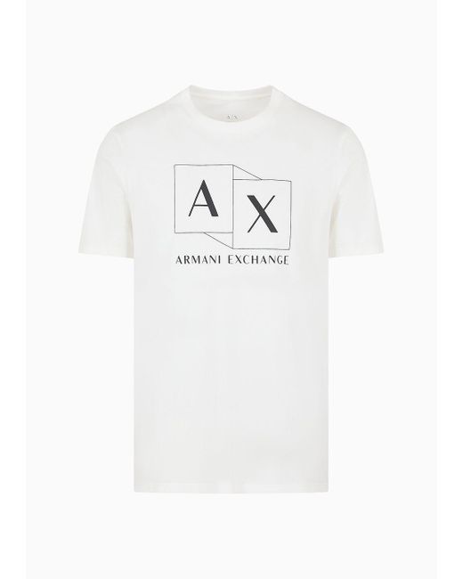 Armani Exchange White Slim Fit T-shirt In Mercerized Cotton With Logo Print for men