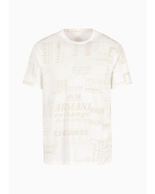 Armani Exchange White Regular Fit T-shirt In Asv Organic Cotton With Allover Lettering Print for men