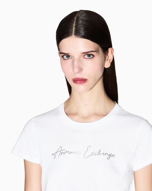 ARMANI EXCHANGE White Slim-Fit Cotton Jersey T-Shirt With Script Logo Essential