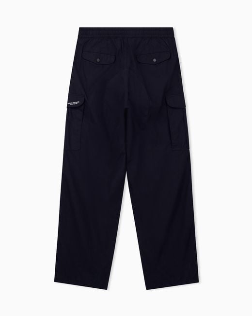 ARMANI EXCHANGE Blue Oversized Fit Trousers Cotton Poplin for men