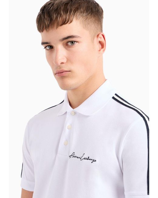 Armani Exchange White Regular Fit Polo Shirt With Signature Logo for men