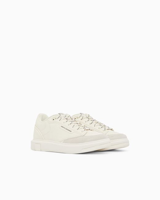 ARMANI EXCHANGE White Sneakers With Suede Inserts And Tumbled Finish for men
