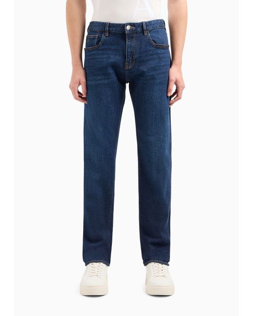 Armani Exchange Blue J16 Boyfriend Fit Cropped Jeans In Washed Denim for men