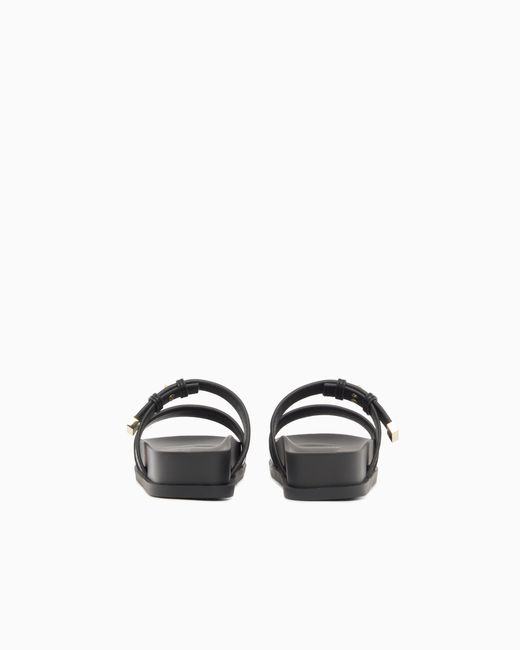 ARMANI EXCHANGE White Two-Strap Slippers With Buckle