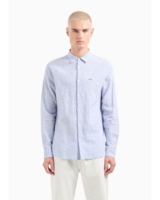 Camicia Regular Fit In Lino E Cotone di Armani Exchange in Blue da Uomo
