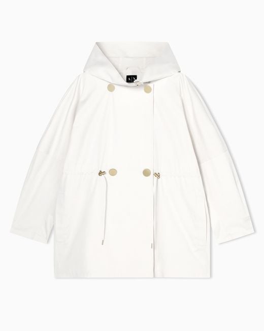 ARMANI EXCHANGE White Satin Nylon And Cotton Parka With Hood
