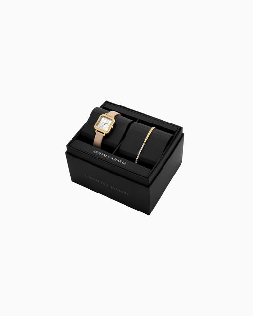 ARMANI EXCHANGE White Three-Hand Nude Leather Watch And Bracelet Gift Set