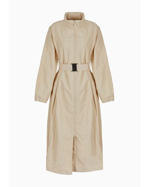 Armani Exchange Natural Trench Coat With Belt In Wrinkled Asv Fabric