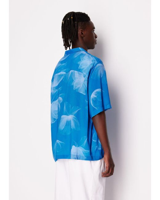 Camicia Boxy Fit A Maniche Corte In Viscosa di Armani Exchange in Blue da Uomo