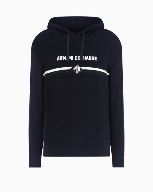 ARMANI EXCHANGE Blue Cotton Hoodie With Central Logo for men