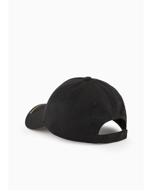 Armani Exchange Black Hat With Visor And Gold Logo for men