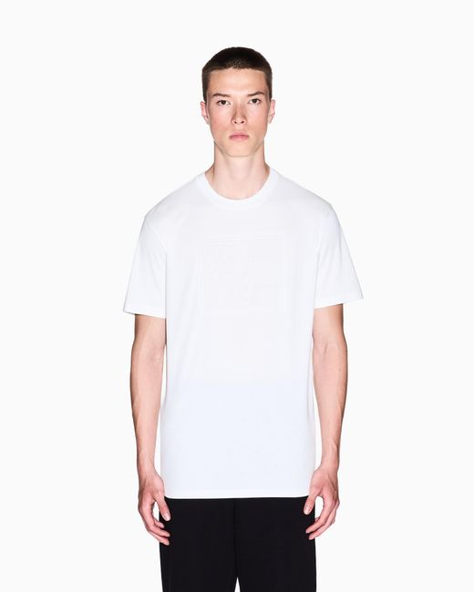 ARMANI EXCHANGE White Regular Fit T-Shirt With Embossed Logo for men