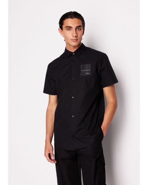 Camicia Regular Fit A Maniche Corte In Cotone Organico Asv Con Patch di Armani Exchange in Black da Uomo