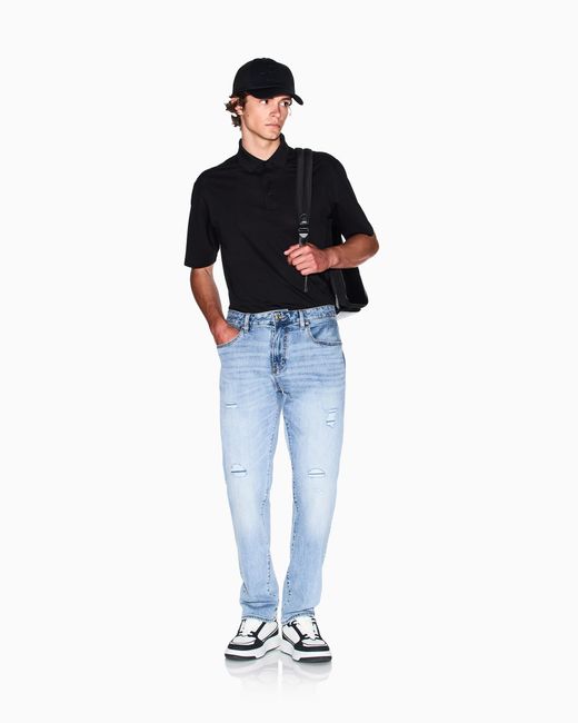 Polo De Algodón Mercerizado De Corte Regular ARMANI EXCHANGE de hombre de color Black
