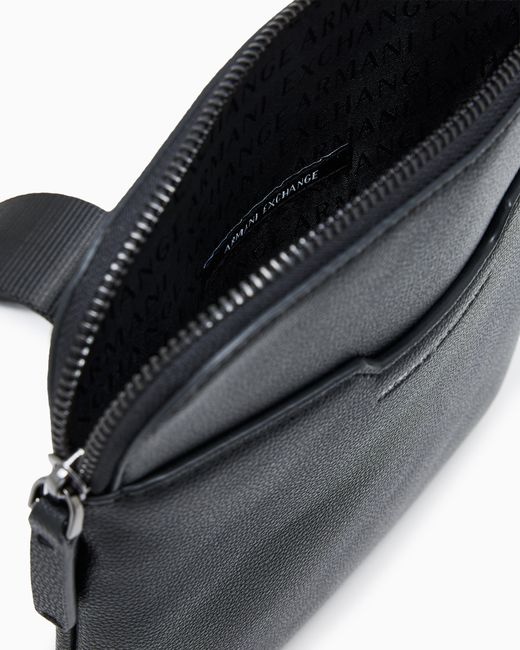 ARMANI EXCHANGE Black Textured Crossbody Bag With A Zipper And Adjustable Strap for men