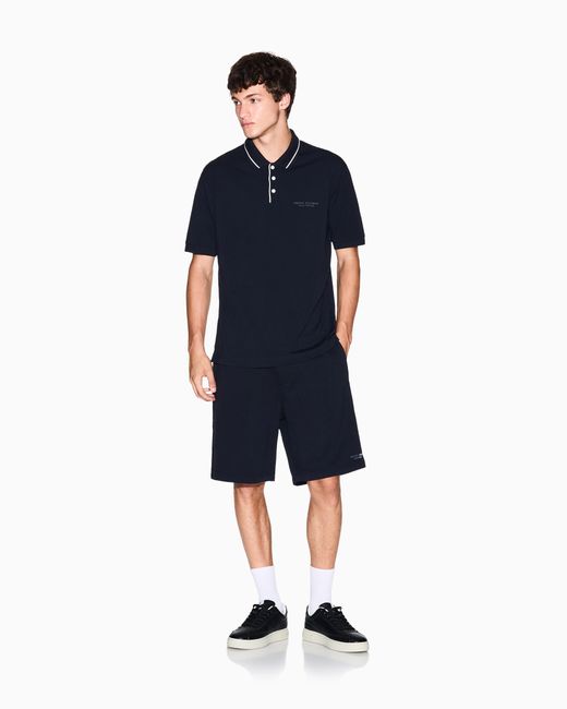 ARMANI EXCHANGE Blue Drawstring Cotton French Terry Shorts With Logo Essential for men