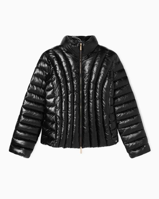 ARMANI EXCHANGE Black Recycled Foil Padded Jacket With Metallic Effect