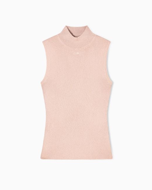 ARMANI EXCHANGE Pink High-Neck Lurex Yarn Top